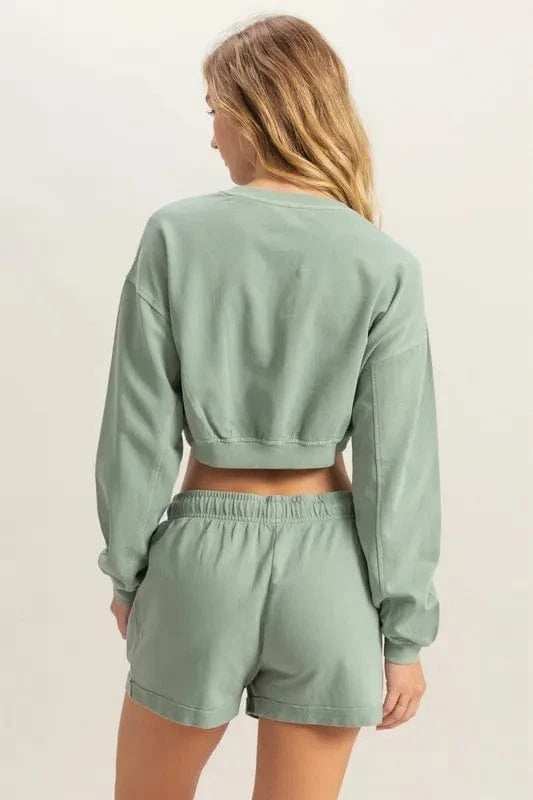 HYFVE Crew Neck Long Sleeve Crop Sweatshirt - Trendsi - Flyclothing LLC