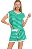 Zenana Stripe Contrast Trim Top & Shorts Set - Trendsi - Flyclothing LLC