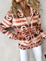 Geometric Zip Up Long Sleeve Hooded Jacket - Trendsi - Flyclothing LLC