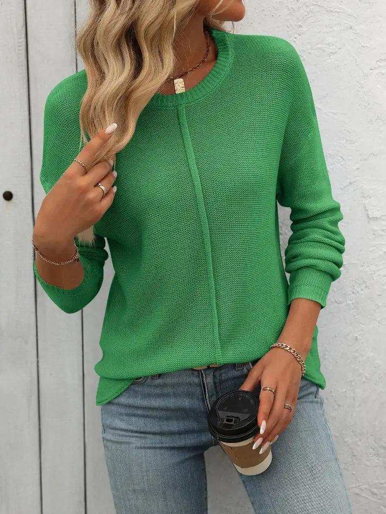 Round Neck Dropped Shoulder Knit Top - Trendsi - Flyclothing LLC