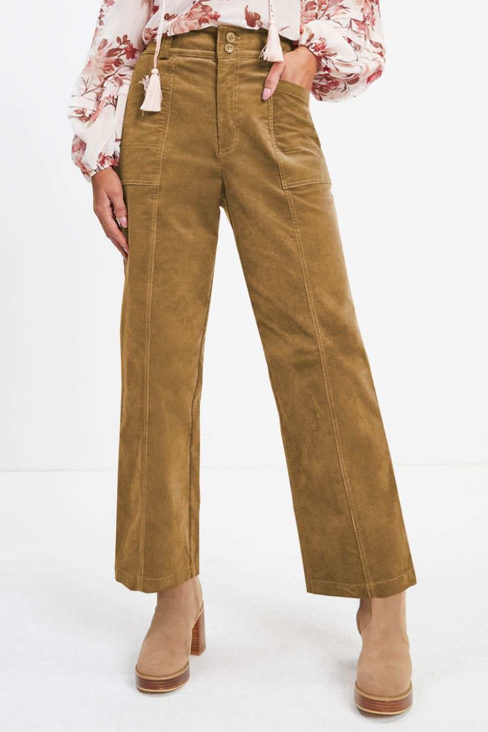 Half Elastic Waist Straight Pants - Trendsi - Flyclothing LLC