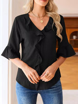 Ruffled Flounce Sleeve Blouse - Trendsi - Flyclothing LLC