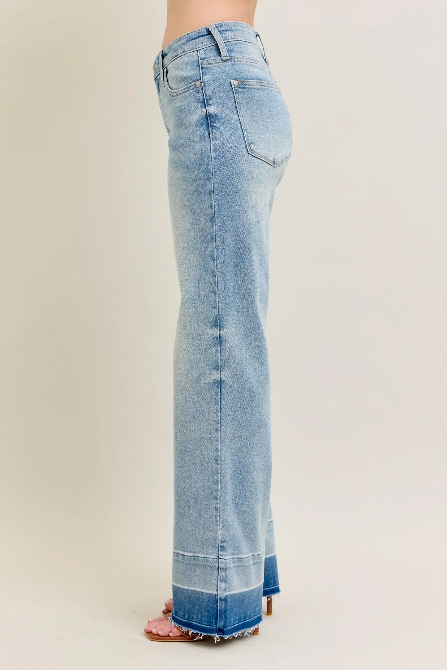 Judy Blue Full Size Mr Release Hem Wide Leg Jeans Plus Size - Trendsi - Flyclothing LLC