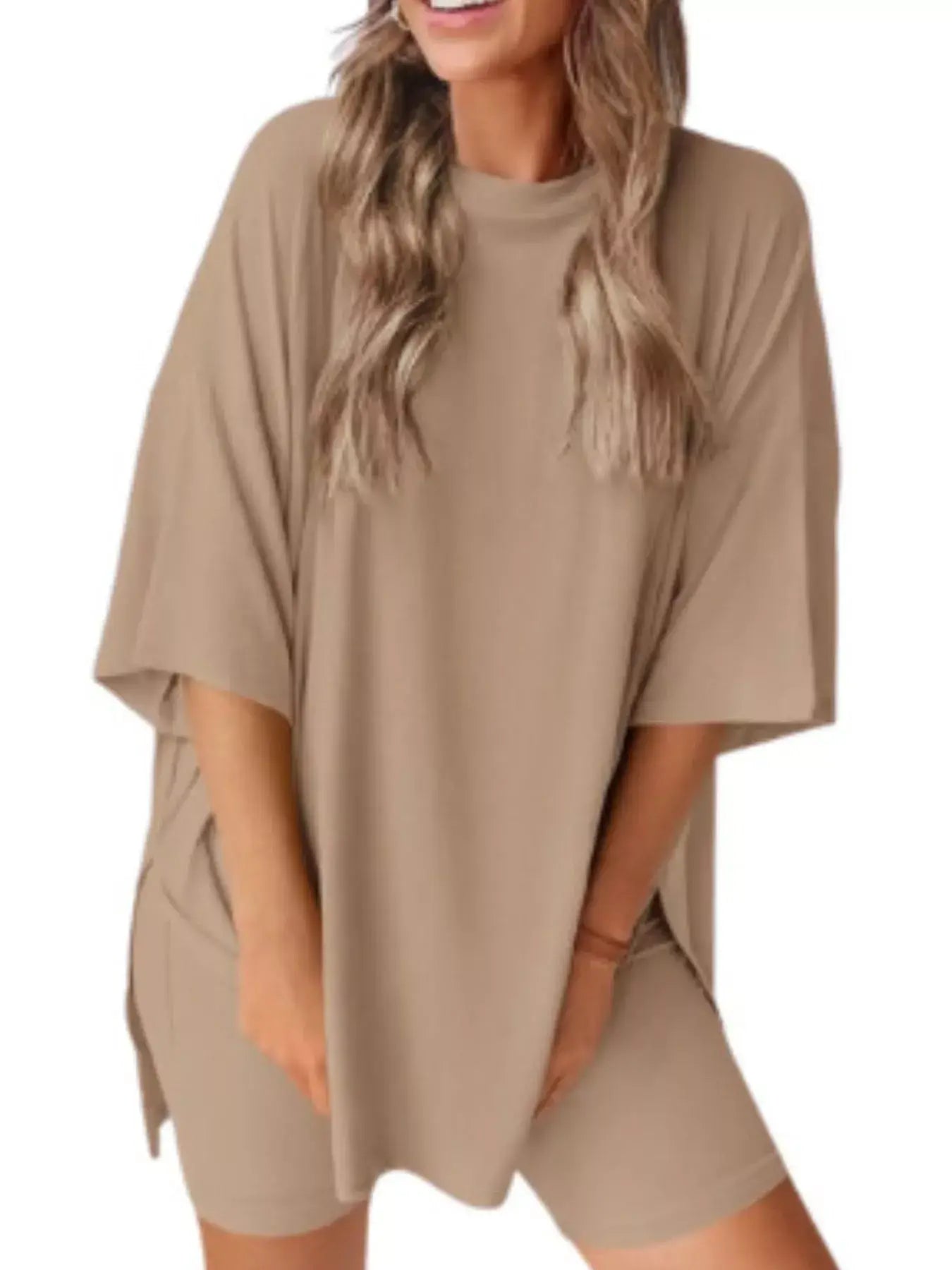 Full Size Half Sleeve T-Shirt and Shorts Set Plus Size - Trendsi - Flyclothing LLC