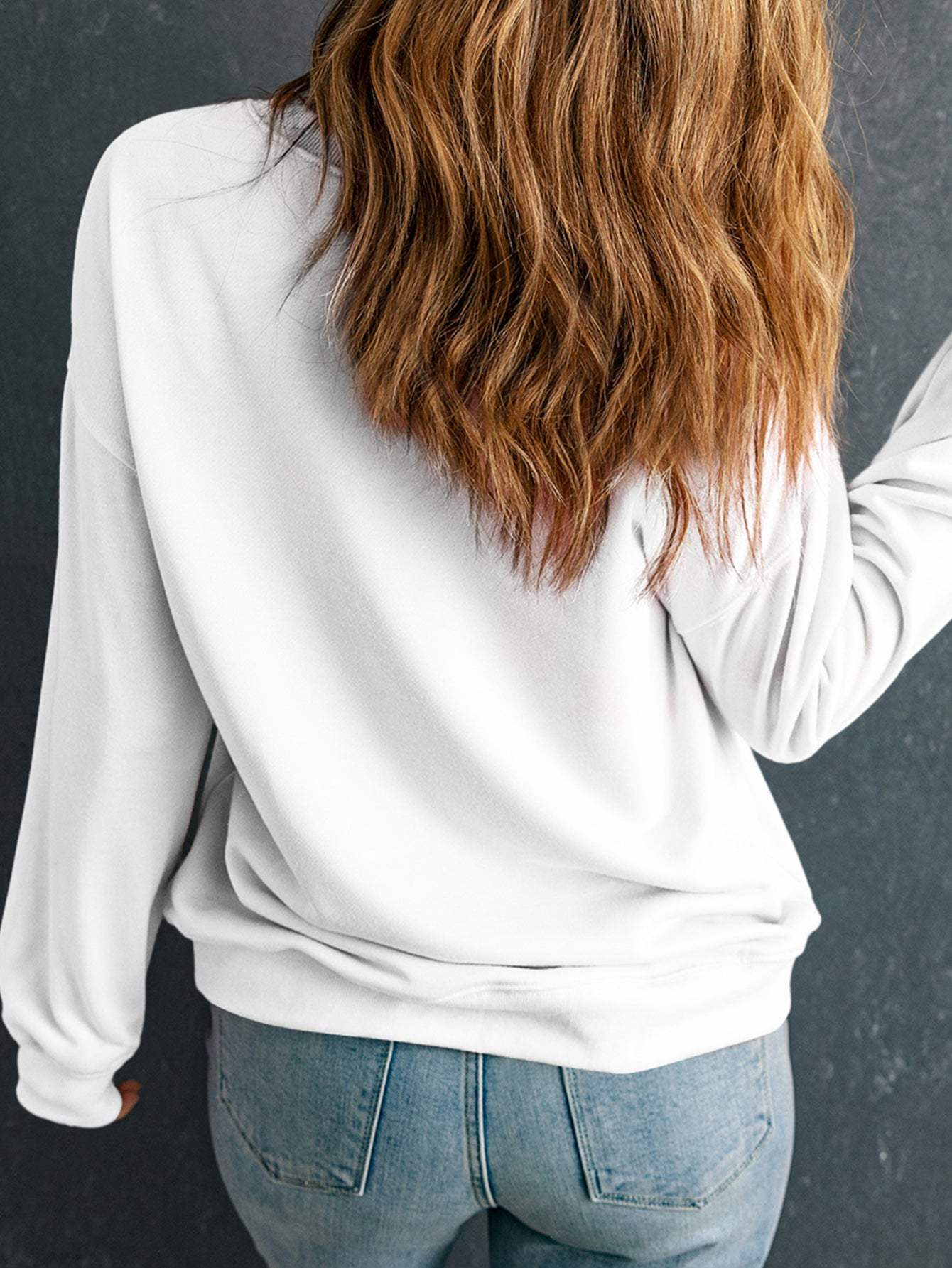 I'M BACK Round Neck Dropped Shoulder Sweatshirt - Trendsi - Flyclothing LLC