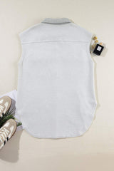 Pocketed Curved Hem Button Up Vest - Trendsi - Flyclothing LLC