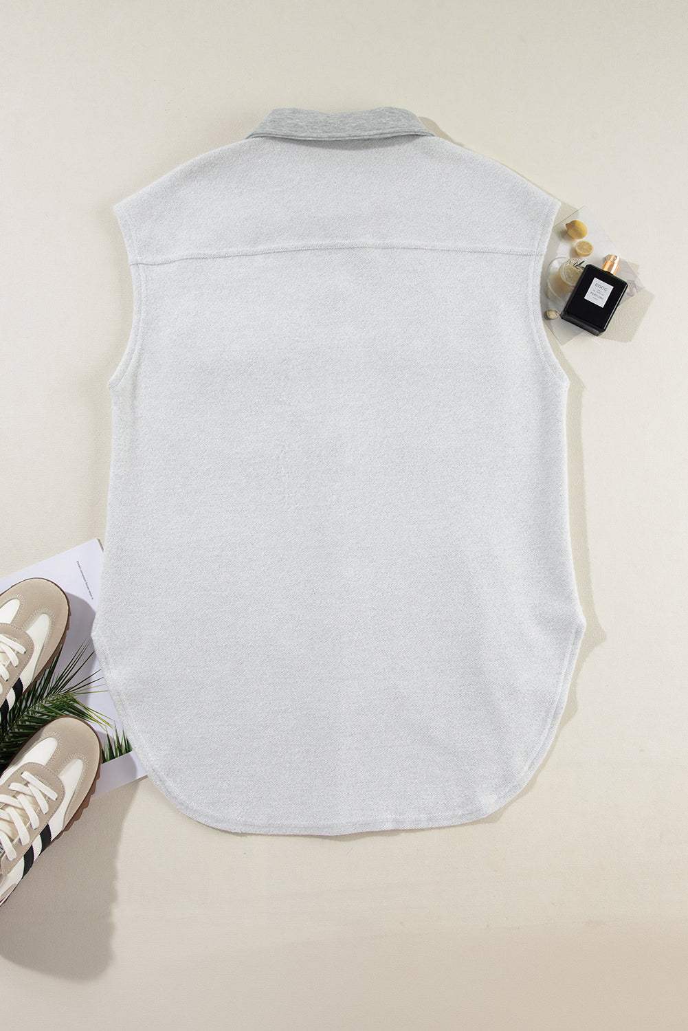 Pocketed Curved Hem Button Up Vest - Trendsi - Flyclothing LLC