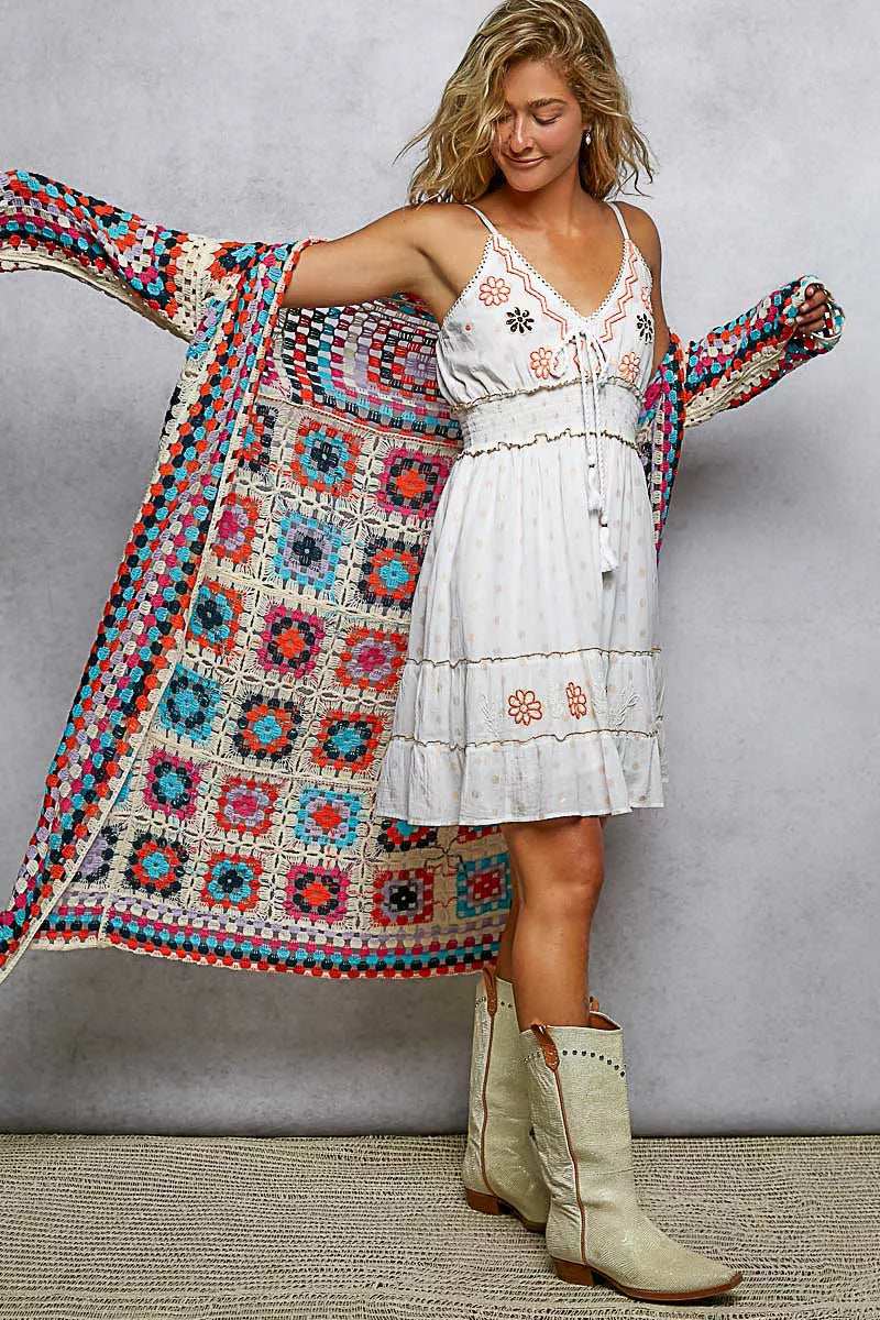 POL Open Front Crochet Cardigan with Weave Knit Patterns - Trendsi - Flyclothing LLC