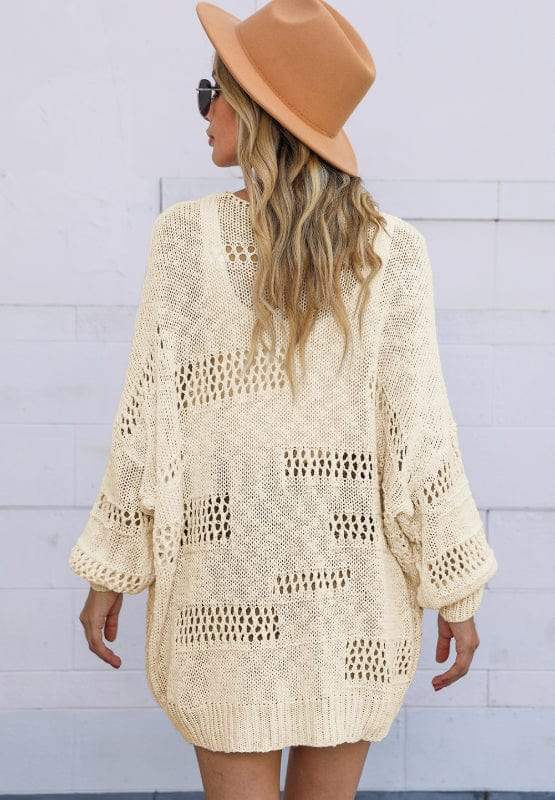 Openwork Open Front Long Sleeve Cardigan - Trendsi - Flyclothing LLC