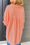 Corded Half Sleeve Button Up High Low Shirt - Trendsi - Flyclothing LLC