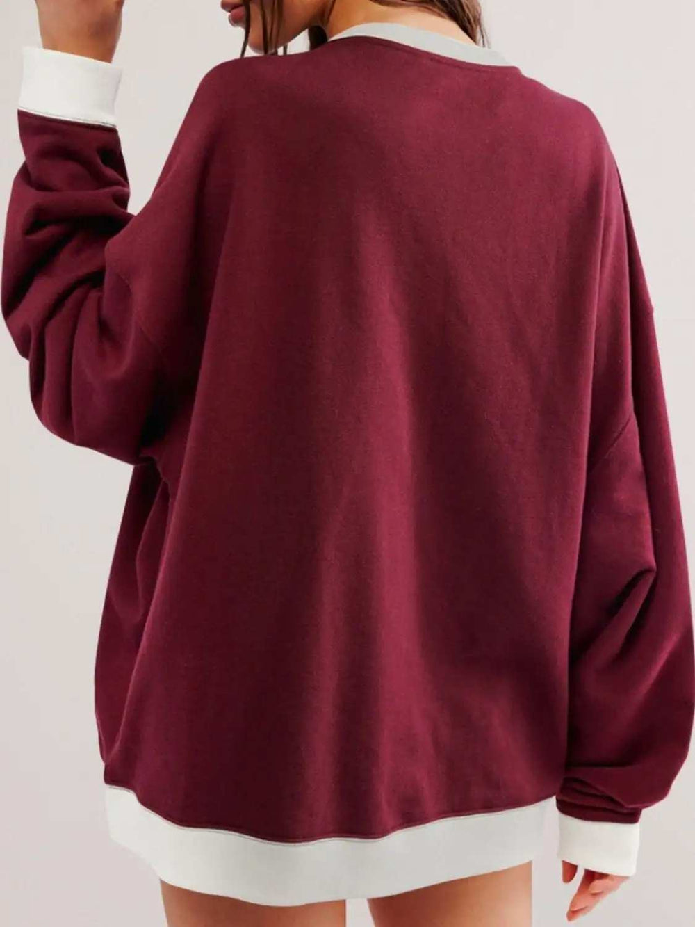 Contrast Dropped Shoulder Long Sleeve Sweatshirt - Trendsi - Flyclothing LLC
