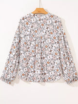 Floral Print Frilled Puff Sleeve Button Down Shirt - Trendsi - Flyclothing LLC