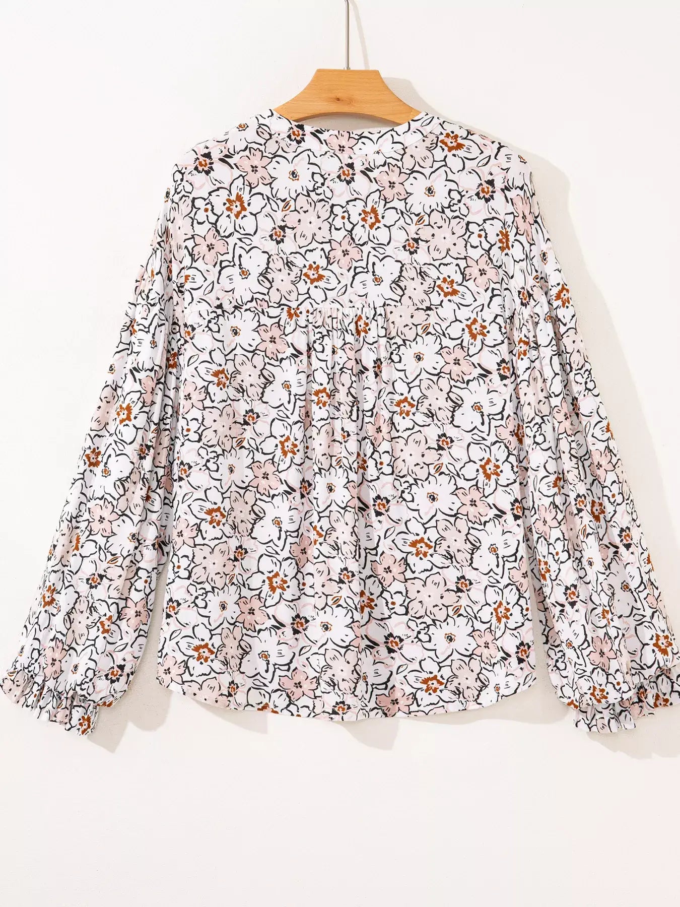 Floral Print Frilled Puff Sleeve Button Down Shirt - Trendsi - Flyclothing LLC