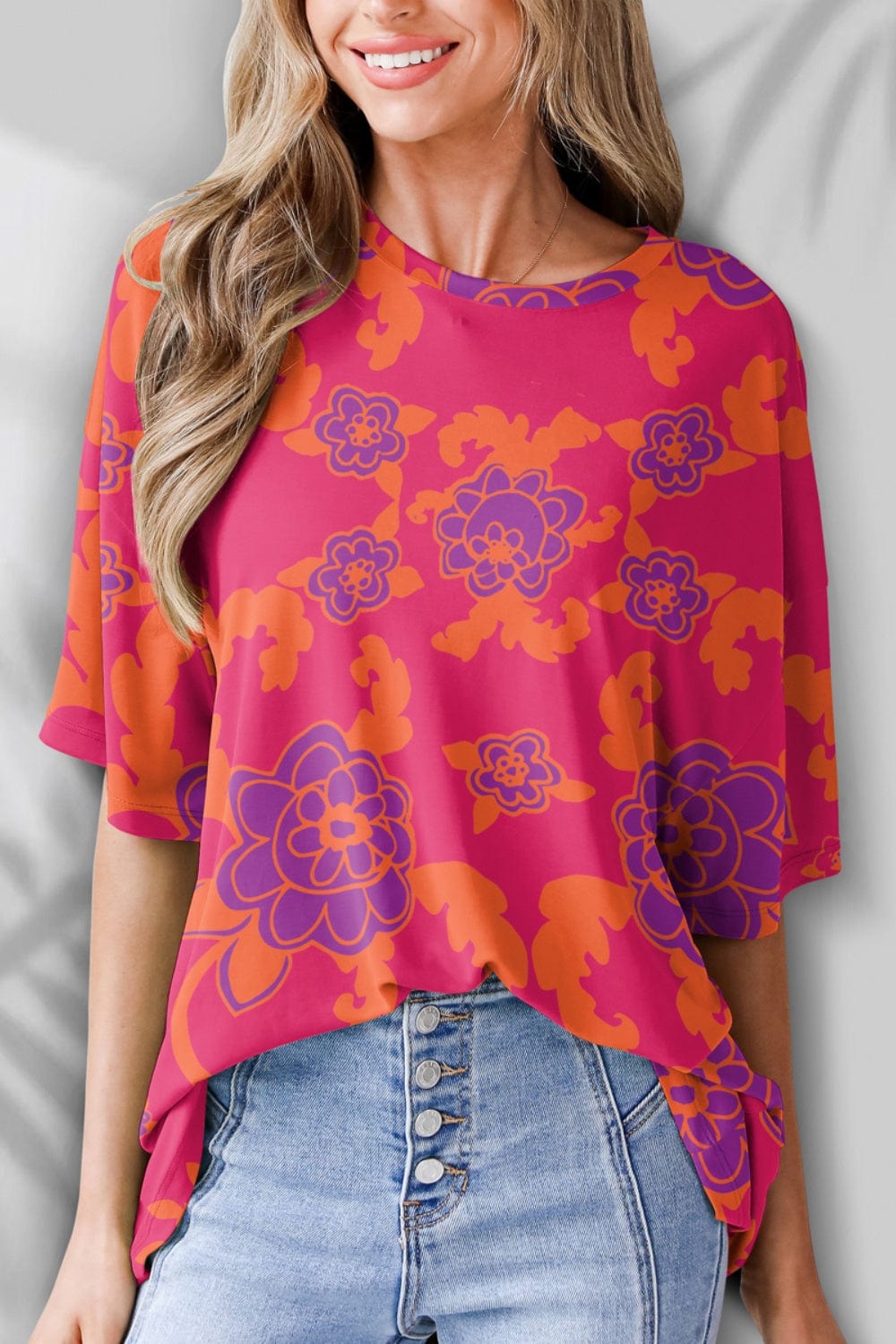 Printed Round Neck Half Sleeve T-Shirt - Trendsi