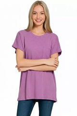 Zenana Raised Rib Front Pocket Boxy Top - Trendsi - Flyclothing LLC