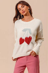 SO ME Heart Cherry Knitted Valentine Sweater Top - Trendsi - Flyclothing LLC