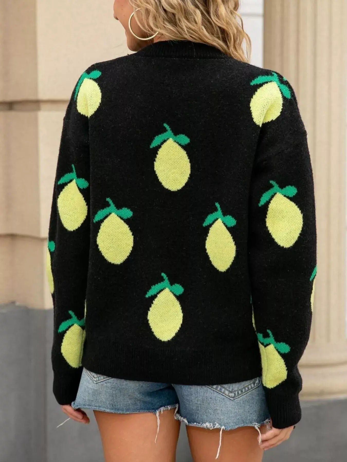 Lemon Crew Neck Round Neck Sweater - Trendsi - Flyclothing LLC