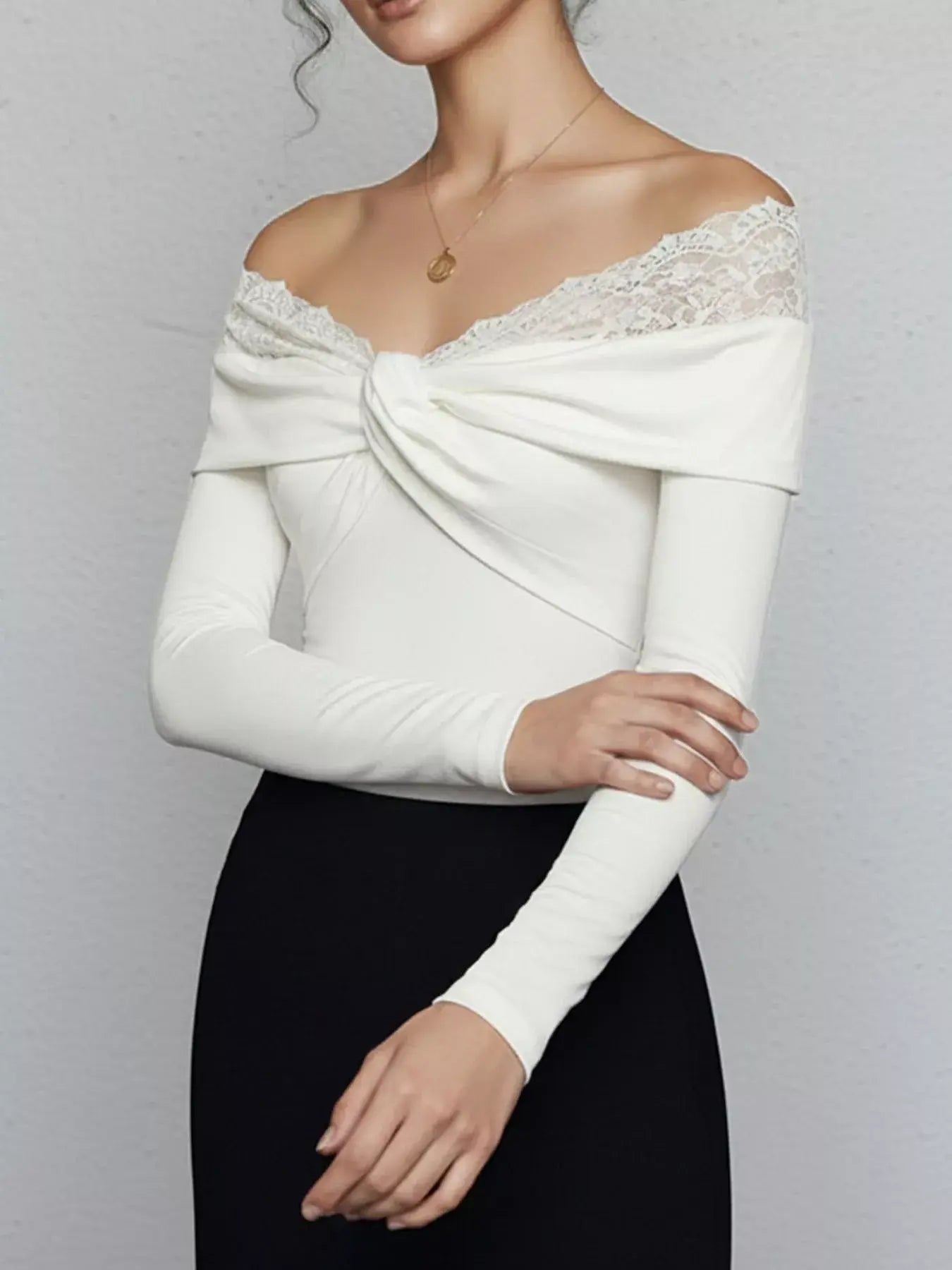 Lace Detail Off-Shoulder Long Sleeve Bodysuit - Trendsi - Flyclothing LLC