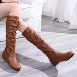 Round Toe Slouch Boots - Trendsi - Flyclothing LLC