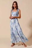 SO ME Floral Print Flowy Maxi Dress with Lace Ribbon Tie - Trendsi