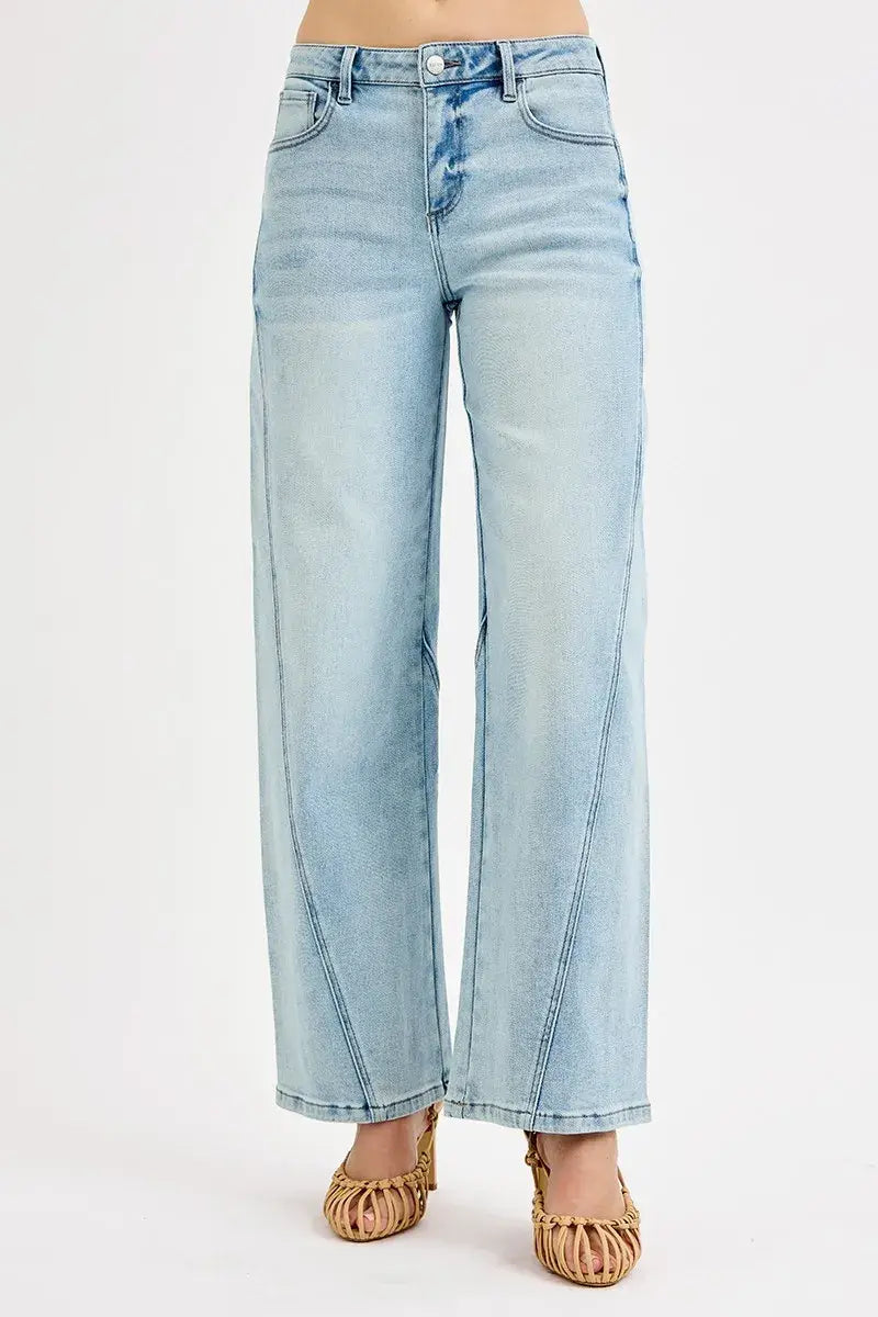 RISEN Full Size Mid Rise Fit Barrel Jeans Plus Size - Trendsi - Flyclothing LLC