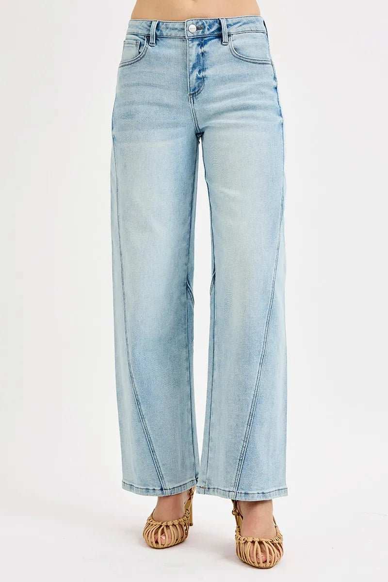 RISEN Full Size Mid Rise Fit Barrel Jeans Plus Size - Trendsi - Flyclothing LLC