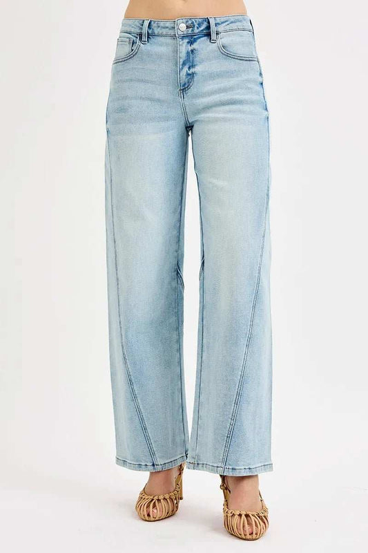 RISEN Full Size Mid Rise Fit Barrel Jeans Plus Size - Trendsi - Flyclothing LLC