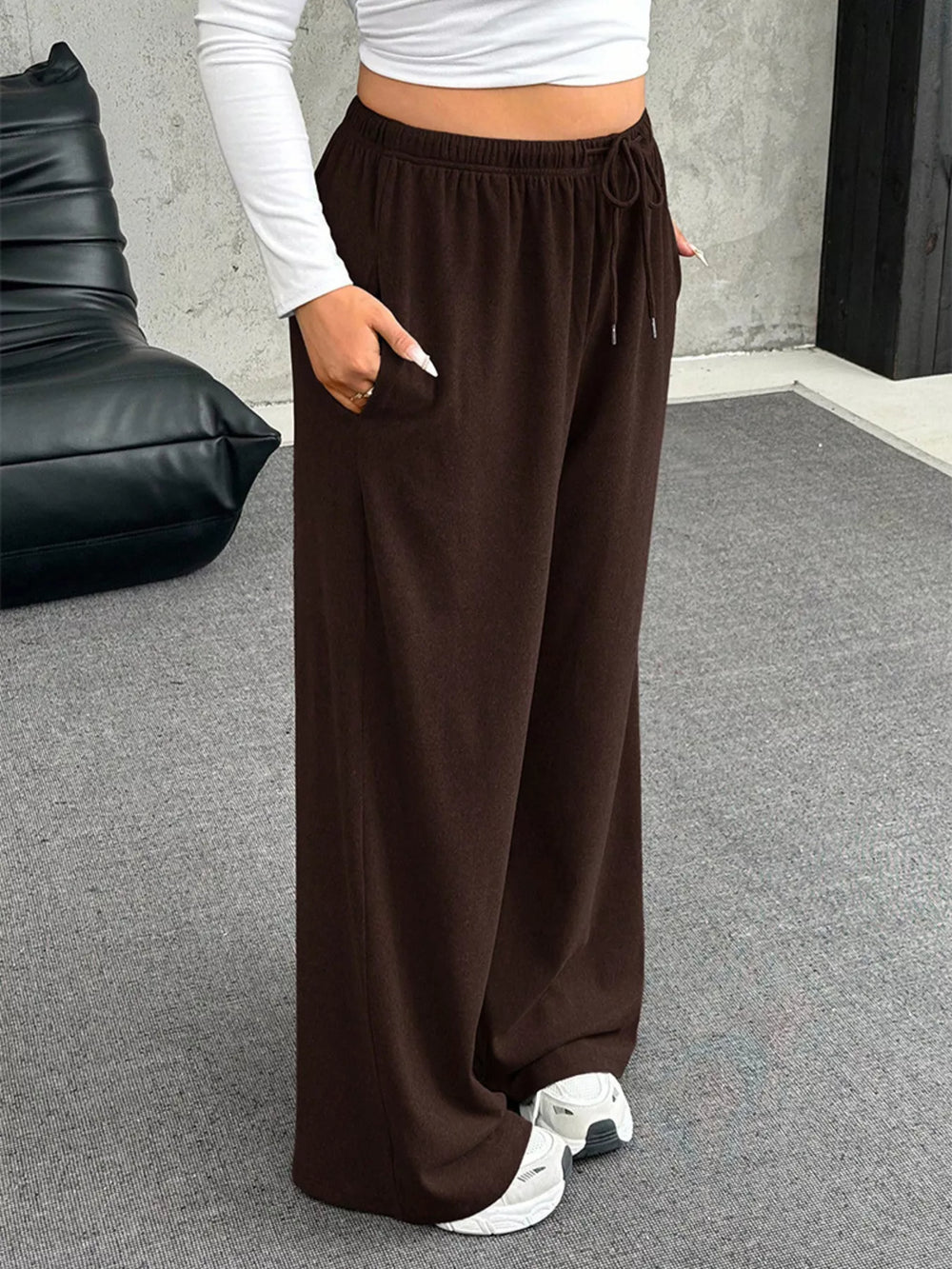 Full Size Drawstring Wide Leg Pants Plus Size - Trendsi - Flyclothing LLC