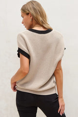 Textured Knit Sweater with Contrast Trim Details - Trendsi - Flyclothing LLC