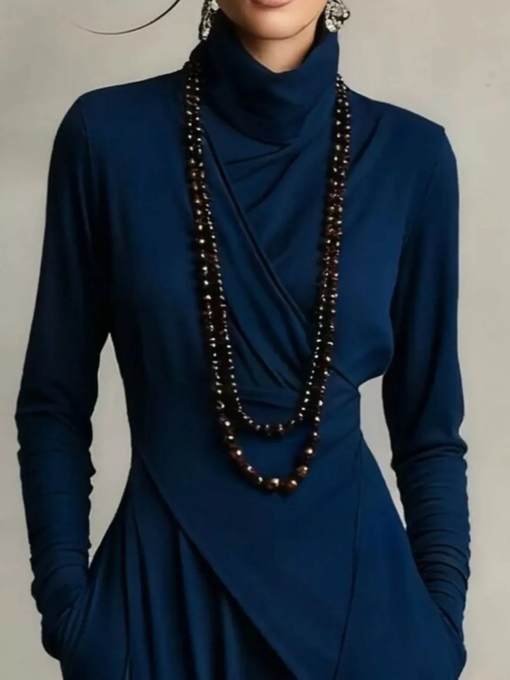 Full Size Asymmetrical Hem Turtleneck Dress Plus Size - Trendsi - Flyclothing LLC