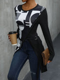 Geometric Round Neck Long Sleeve T-Shirt - Trendsi