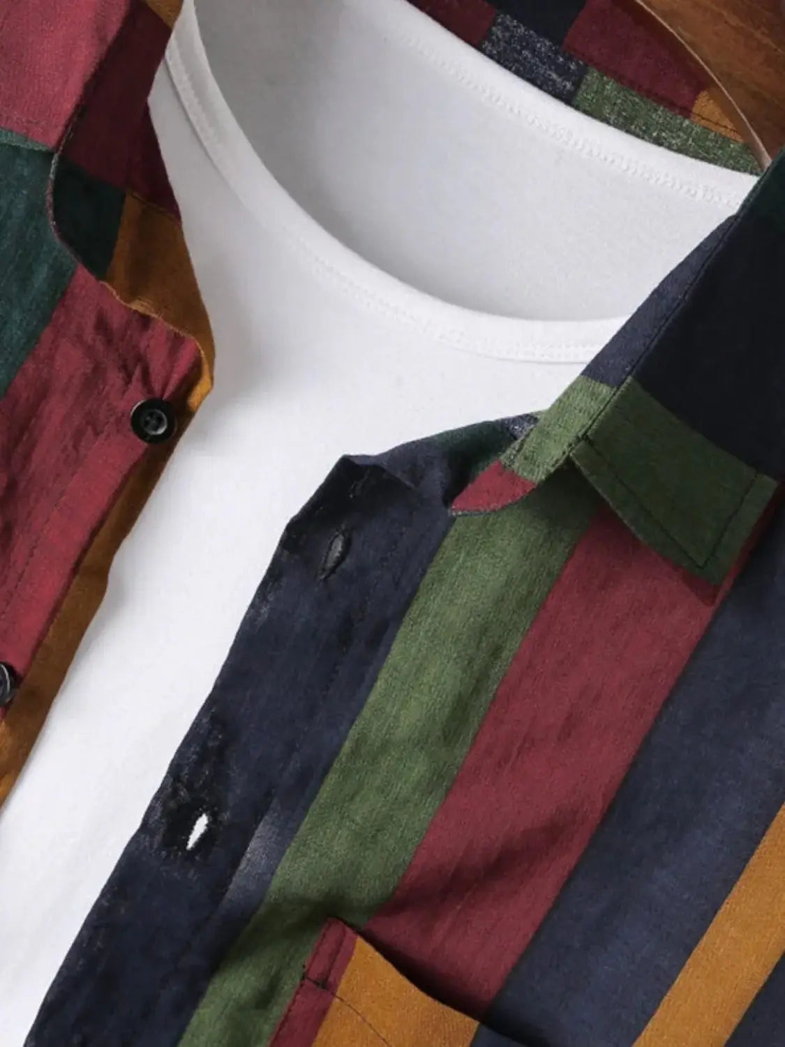 Men's Full Size Contrast Striped Button Down Shirt Plus Size - Trendsi - Flyclothing LLC