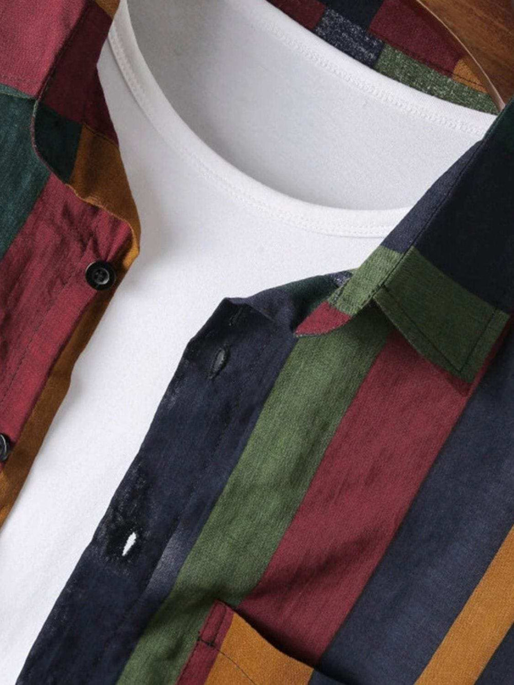 Men's Full Size Contrast Striped Button Down Shirt Plus Size - Trendsi - Flyclothing LLC