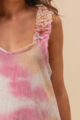 BiBi Tie Dye Printed Textured Woven with Ruffled - Trendsi - Flyclothing LLC