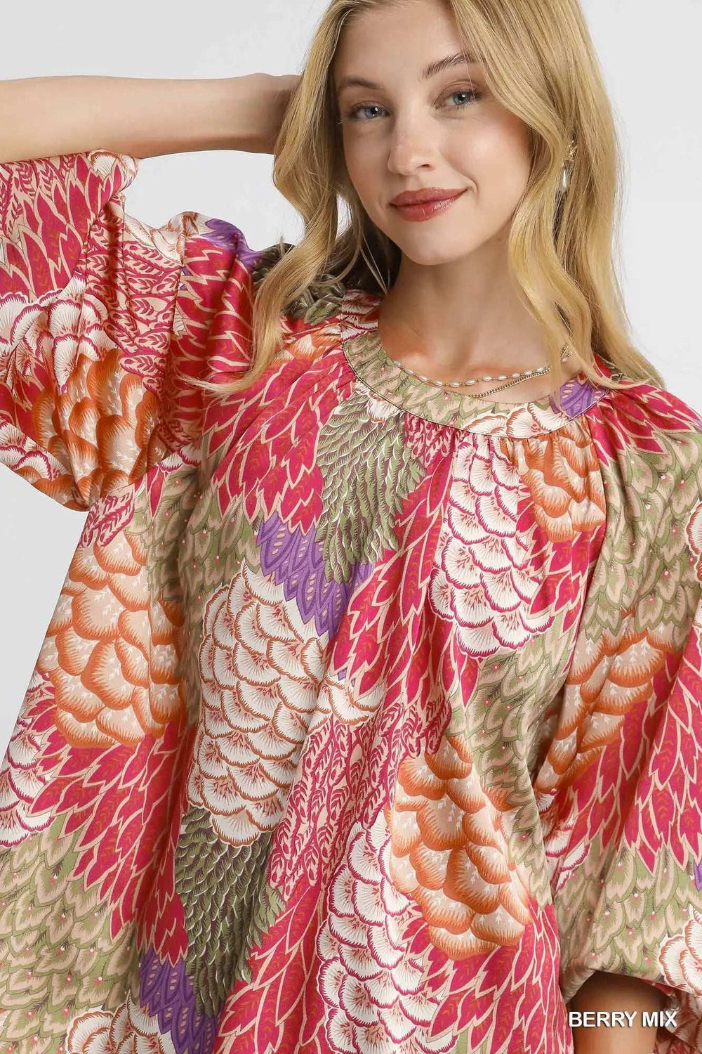 Umgee Boho Feather Print Peasant Blouse - Trendsi - Flyclothing LLC