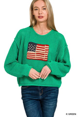 Zenana American Flag Crew Neck Sweater - Trendsi - Flyclothing LLC