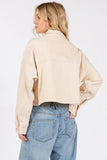 bytos Button Down Cropped Denim Jacket with Patch Pockets - Trendsi