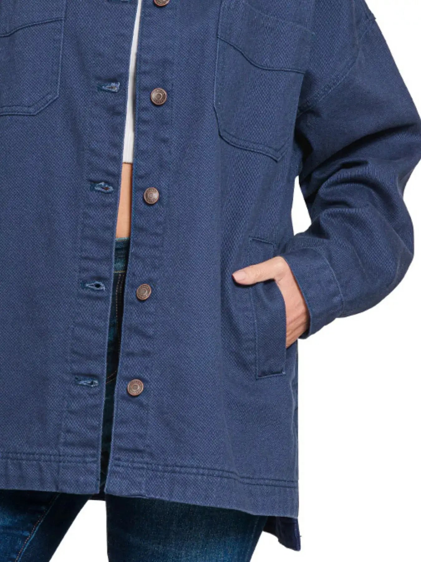 Zenana Oversized Collared Neck Button Front Shackets - Trendsi - Flyclothing LLC