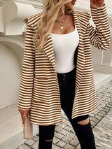 Devine Striped Long Sleeve Hooded Outerwear - Trendsi - Flyclothing LLC