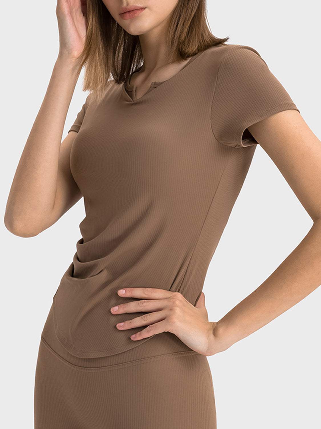 Notched Short Sleeve Active T-Shirt - Trendsi - Flyclothing LLC