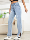 Distressed Slit Straight Leg Jeans - Trendsi