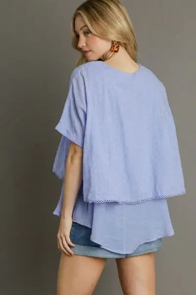 Umgee Full Size Eyelet Layered Short Sleeve Blouse Plus Size - Trendsi - Flyclothing LLC