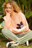 POL V-Neck Long Sleeve Flower Fringe Sweater - Trendsi