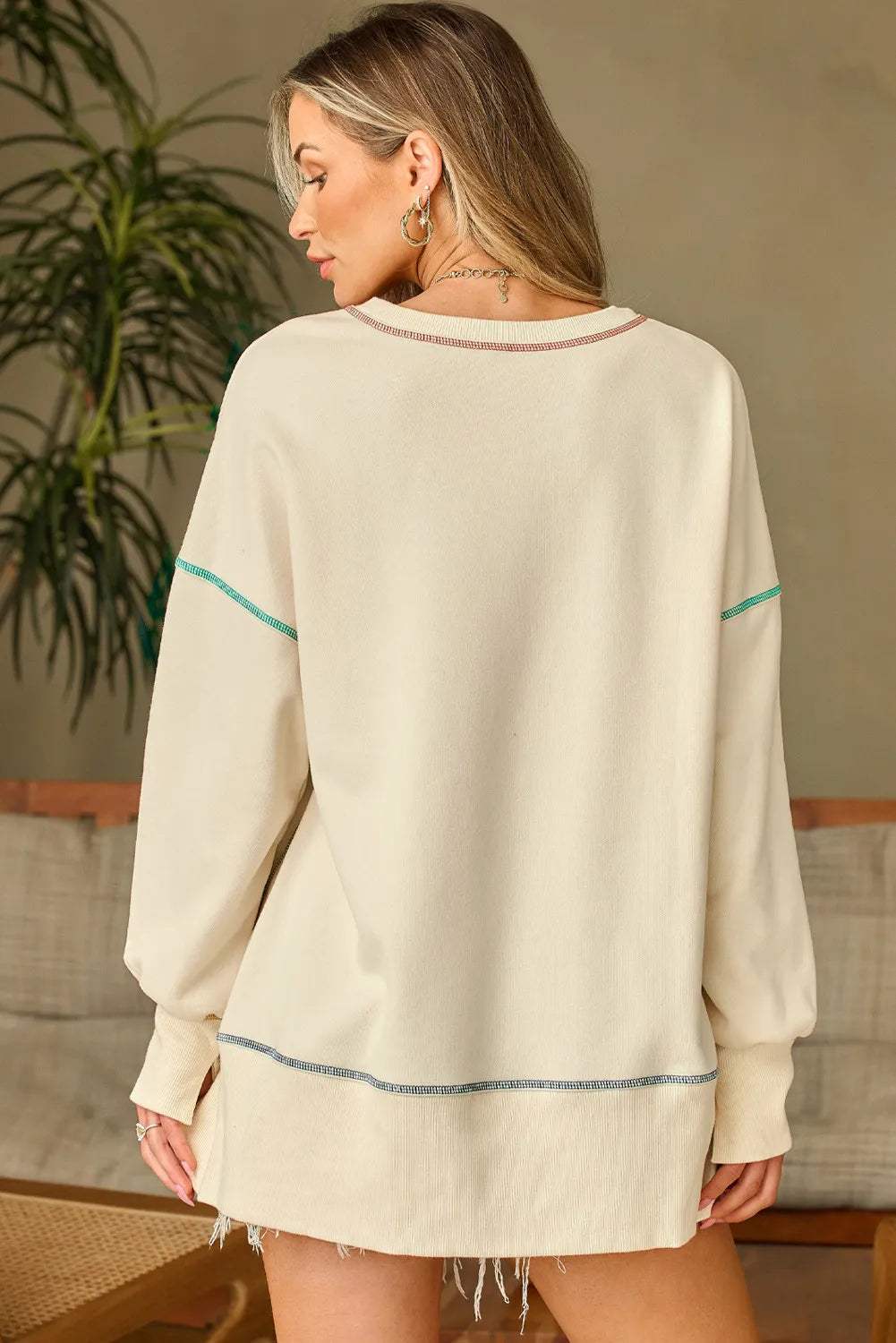 Contrast Stitching Sequin Pumpkin Round Neck Long Sleeve Sweatshirt - Trendsi - Flyclothing LLC