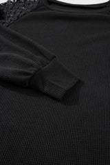 Lace Detail Round Neck Lantern Sleeve Top - Trendsi - Flyclothing LLC