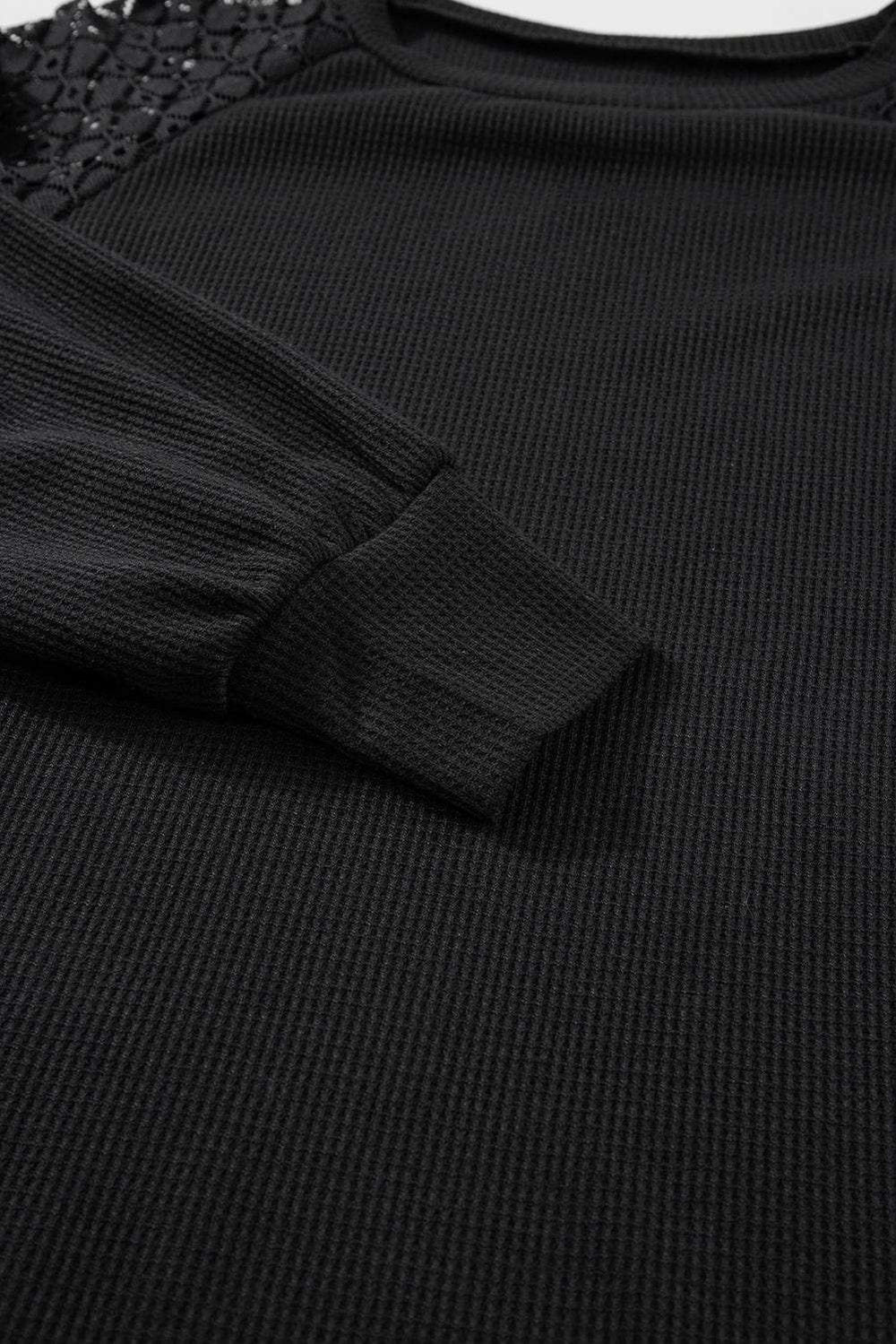 Lace Detail Round Neck Lantern Sleeve Top - Trendsi - Flyclothing LLC