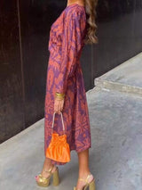 Full Size Printed V-Neck Long Sleeve Twisted Midi Dress Plus Size - Trendsi - Flyclothing LLC