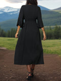 Slit V-Neck Long Sleeve Midi Dress - Trendsi