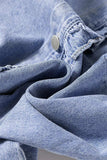 Frill Button Up Long Sleeve Denim Top - Trendsi - Flyclothing LLC