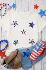 Sequin Star Round Neck Short Sleeve T-Shirt - Trendsi - Flyclothing LLC